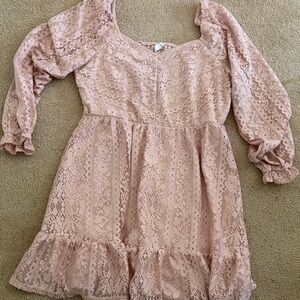 LC Lauren Conrad Blush Lace Long Sleeve Dress